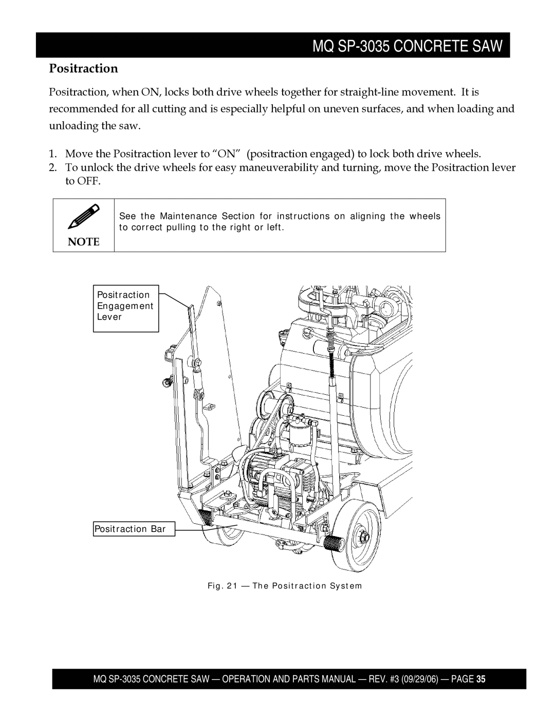 Multiquip SP303530, SP303516, SP303526, SP303520 manual Positraction System 