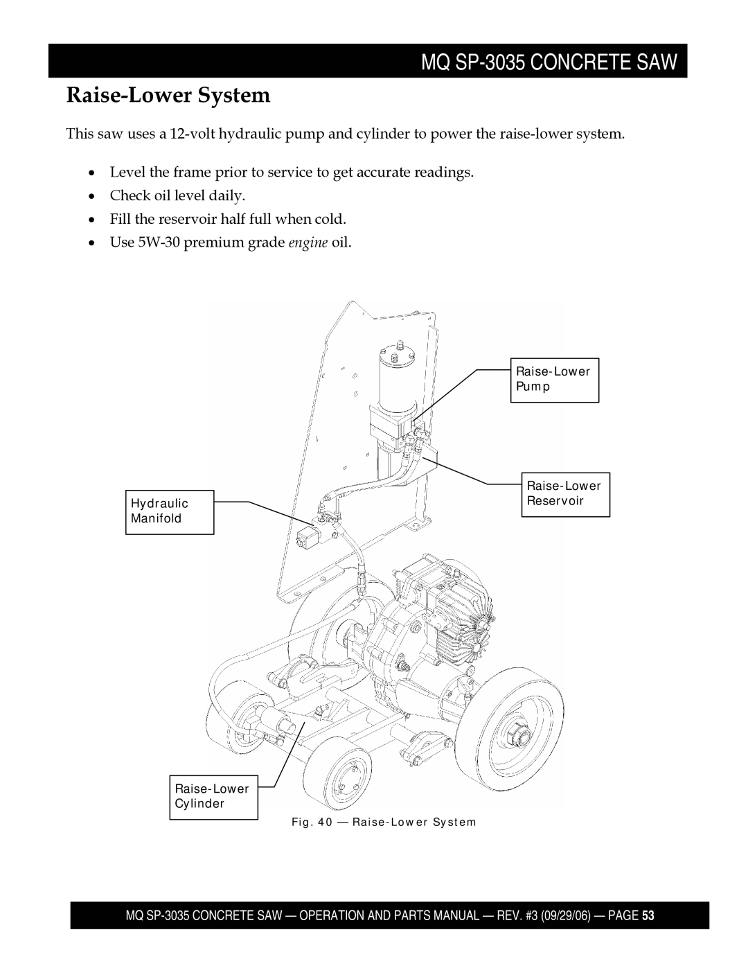 Multiquip SP303520, SP303516, SP303530, SP303526 manual Raise-Lower System 