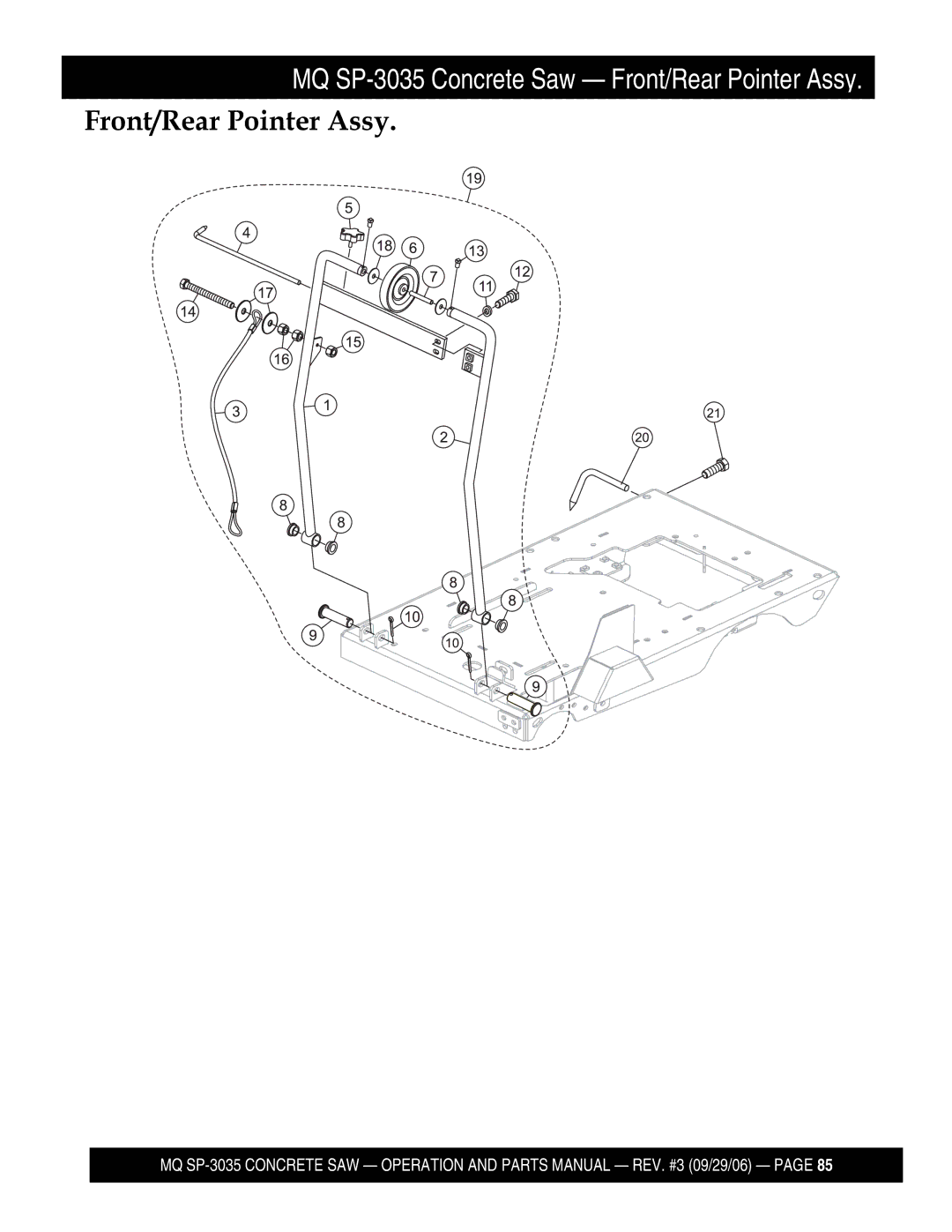 Multiquip SP303520, SP303516, SP303530, SP303526 manual Front/Rear Pointer Assy 