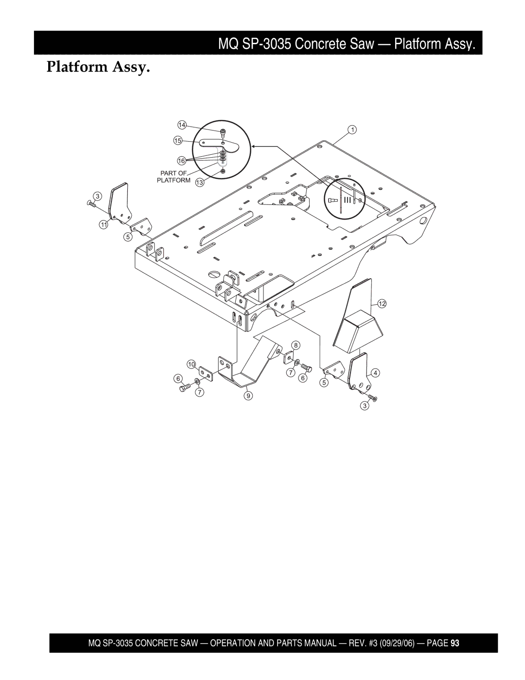 Multiquip SP303520, SP303516, SP303530, SP303526 manual Platform Assy 