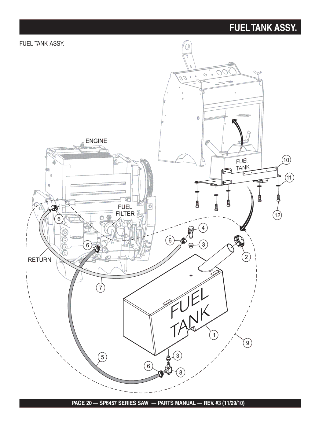 Multiquip SP6457 manual Fueltank Assy, Fuel Tank Assy 