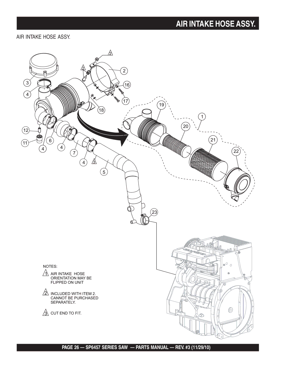 Multiquip SP6457 manual AIR Intake Hose Assy 