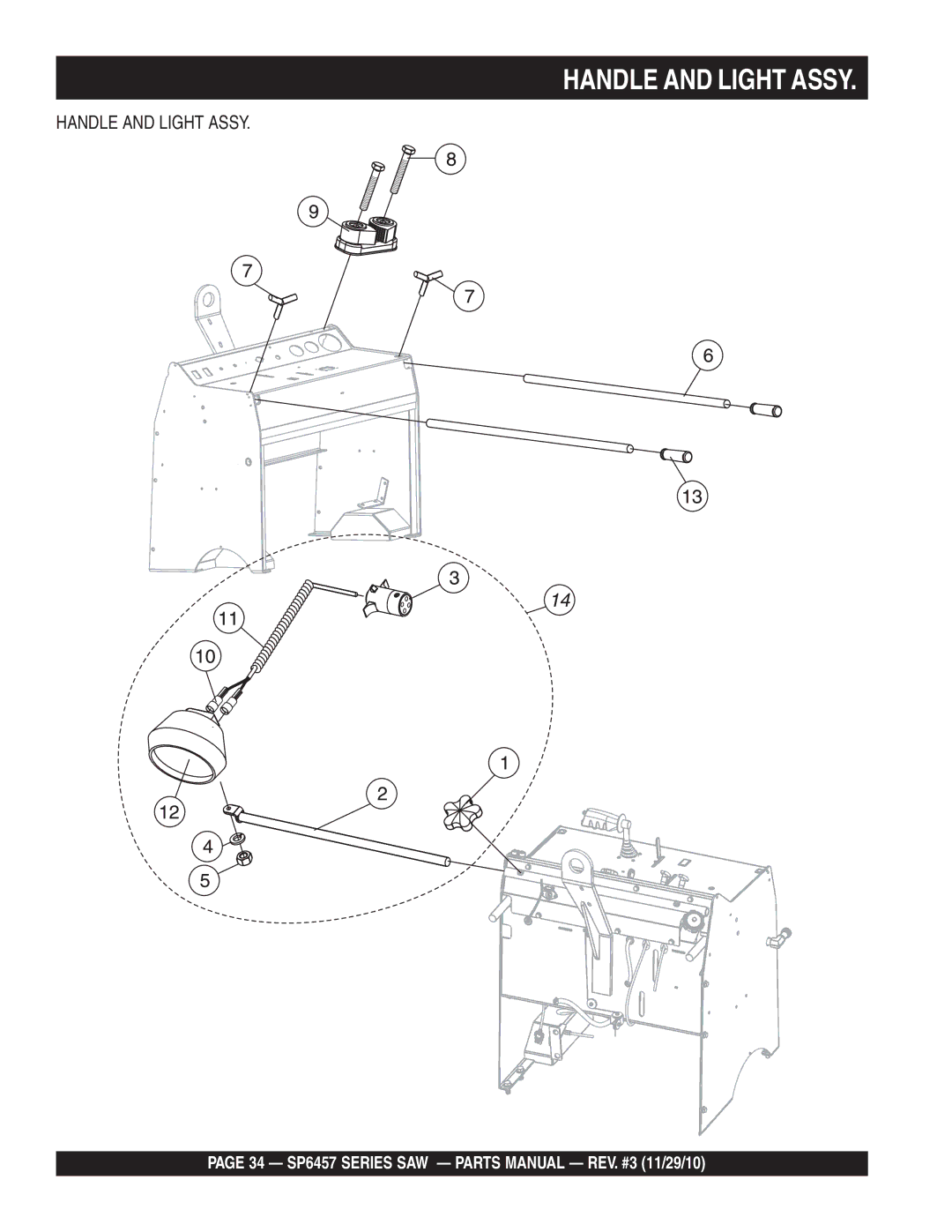 Multiquip SP6457 manual Handle and Light Assy 