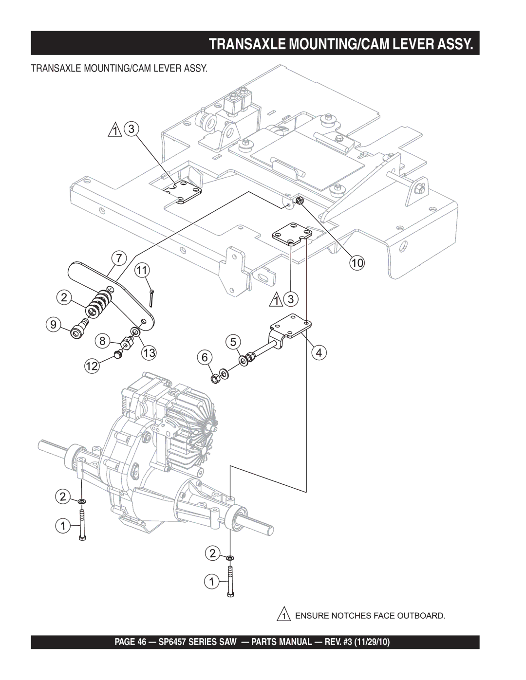 Multiquip SP6457 manual Transaxle MOUNTING/CAM Lever Assy 