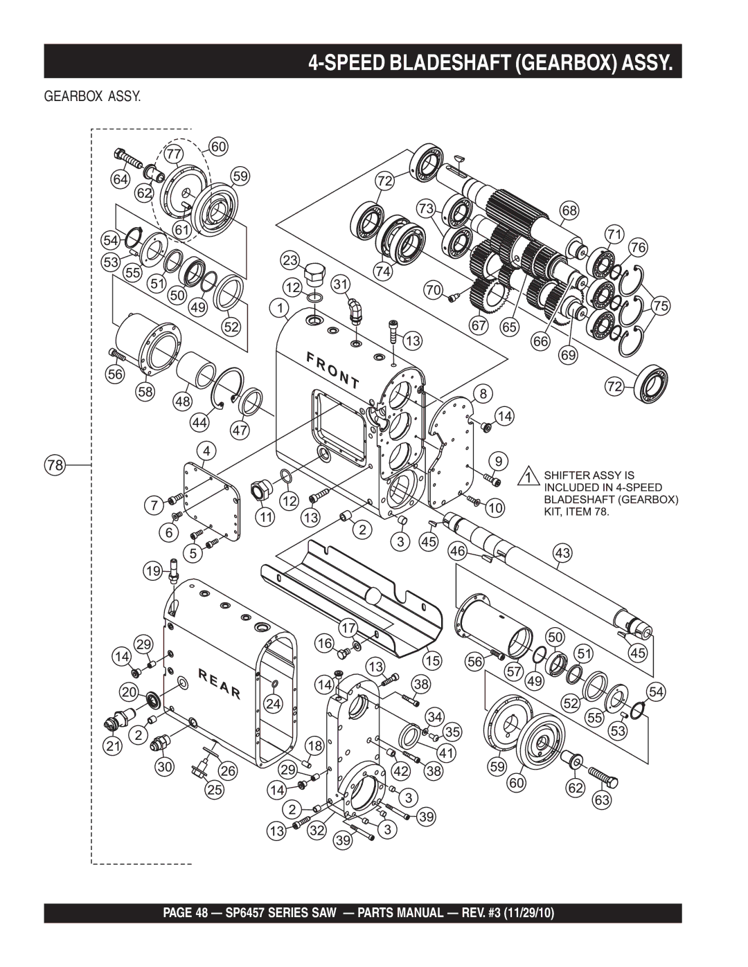 Multiquip SP6457 manual Speed Bladeshaft Gearbox Assy 