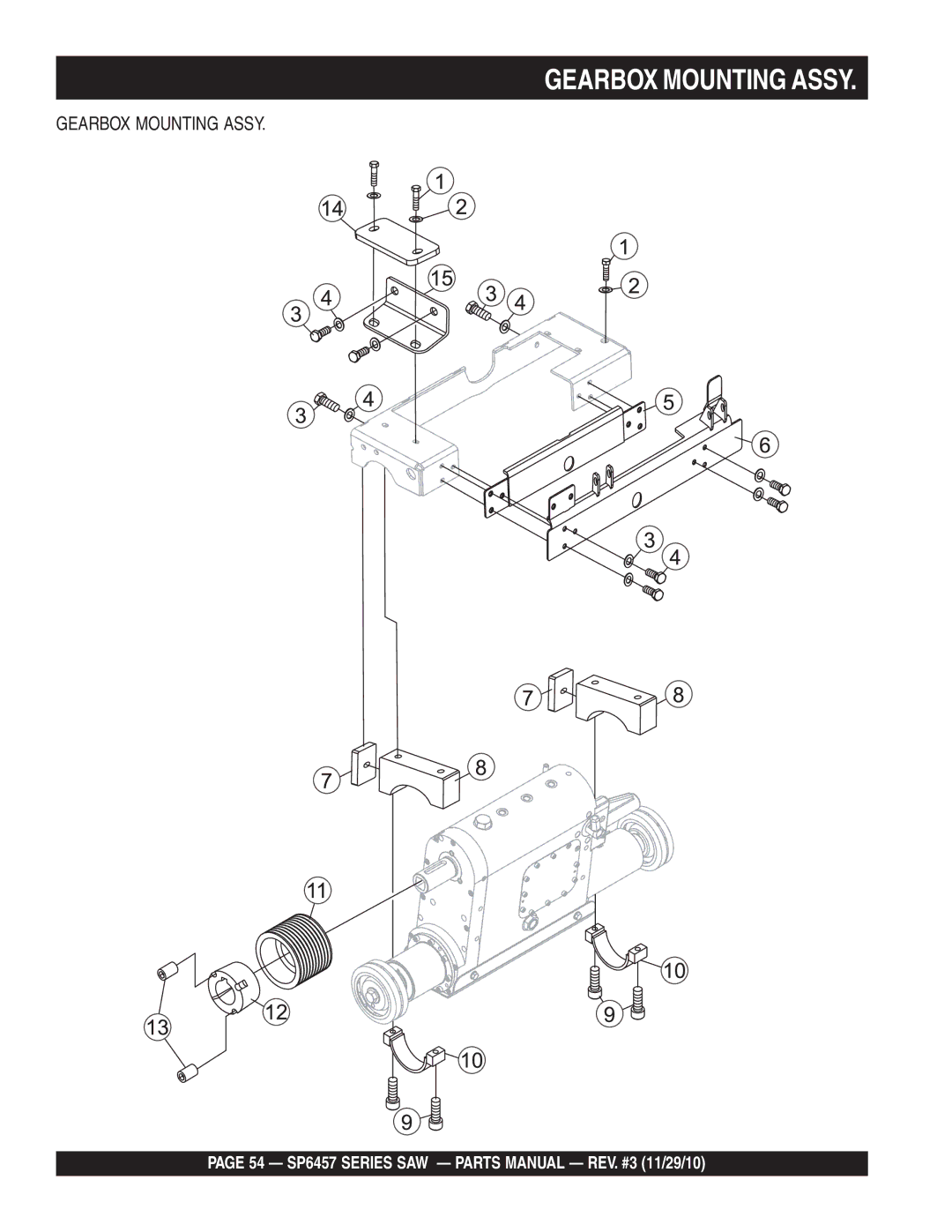 Multiquip SP6457 manual Gearbox Mounting Assy 