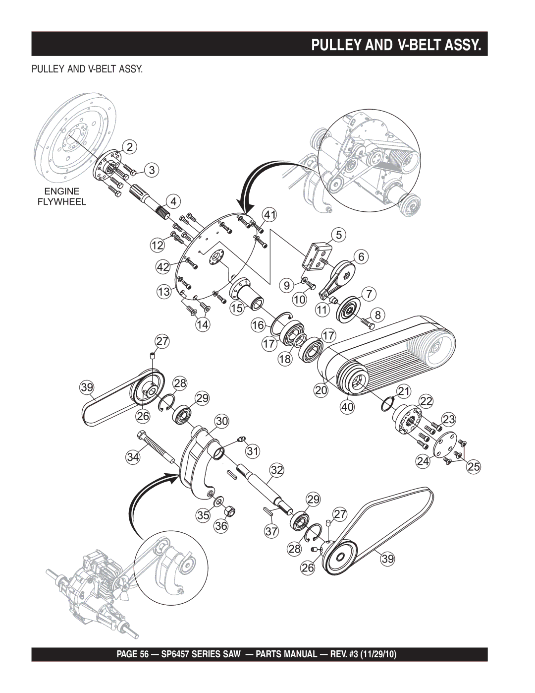 Multiquip SP6457 manual Pulley and V-BELT Assy 