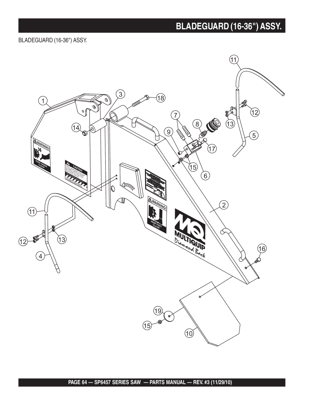 Multiquip SP6457 manual Bladeguard 16-36 Assy 