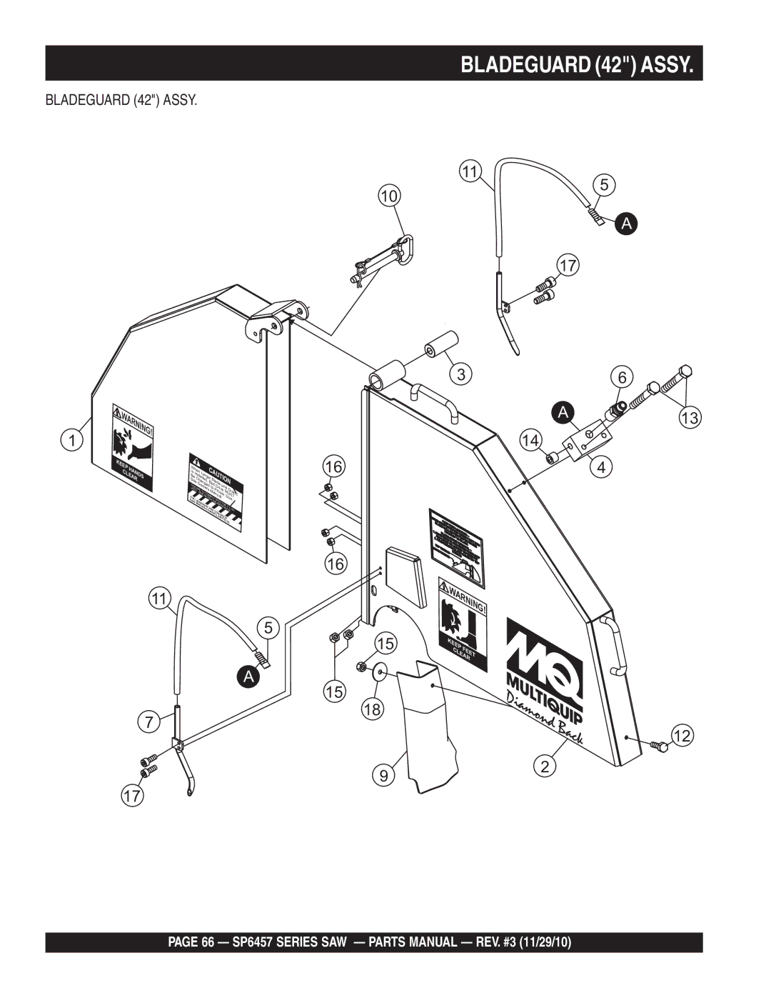 Multiquip SP6457 manual Bladeguard 42 Assy 