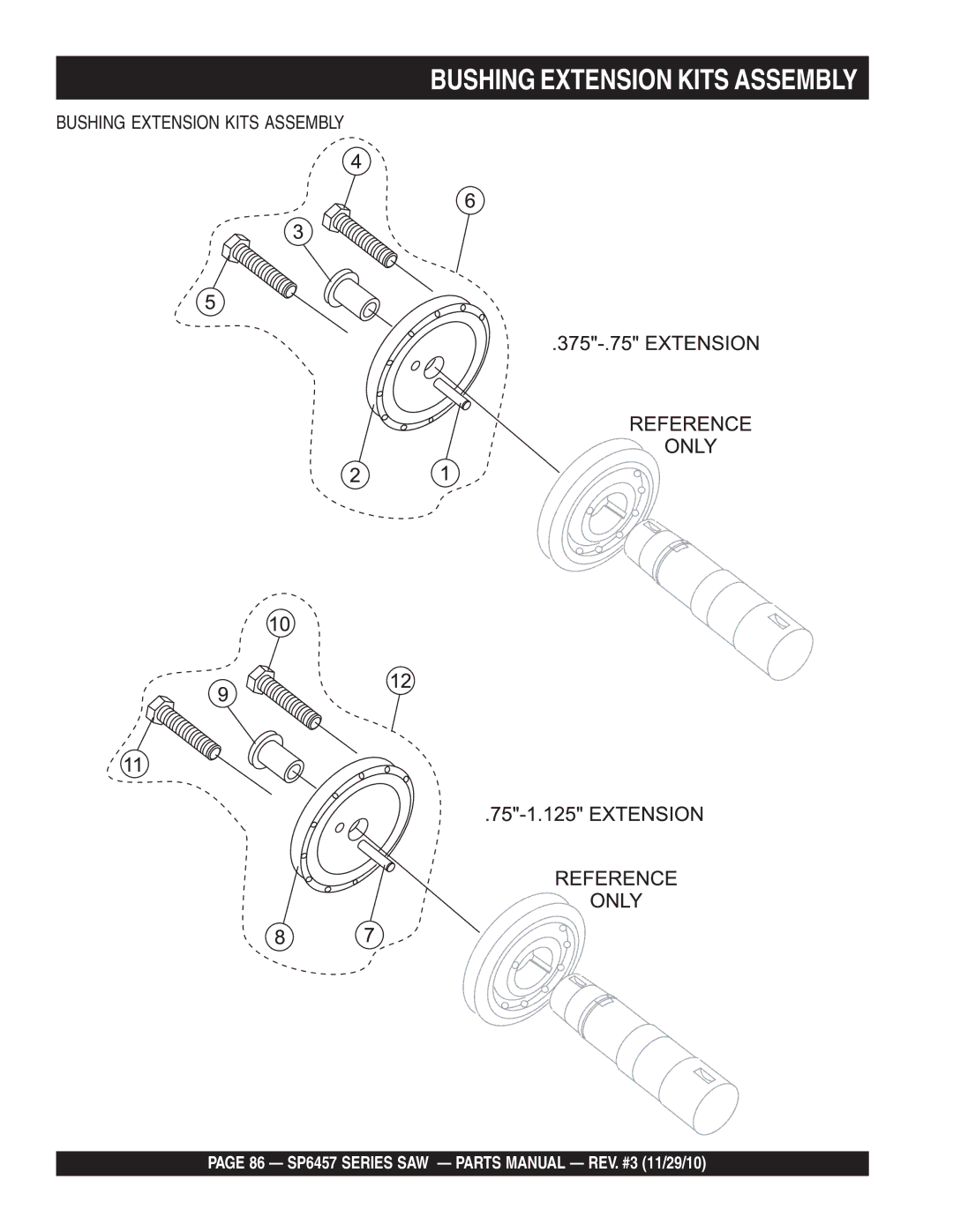 Multiquip SP6457 manual Bushing Extension Kits Assembly 