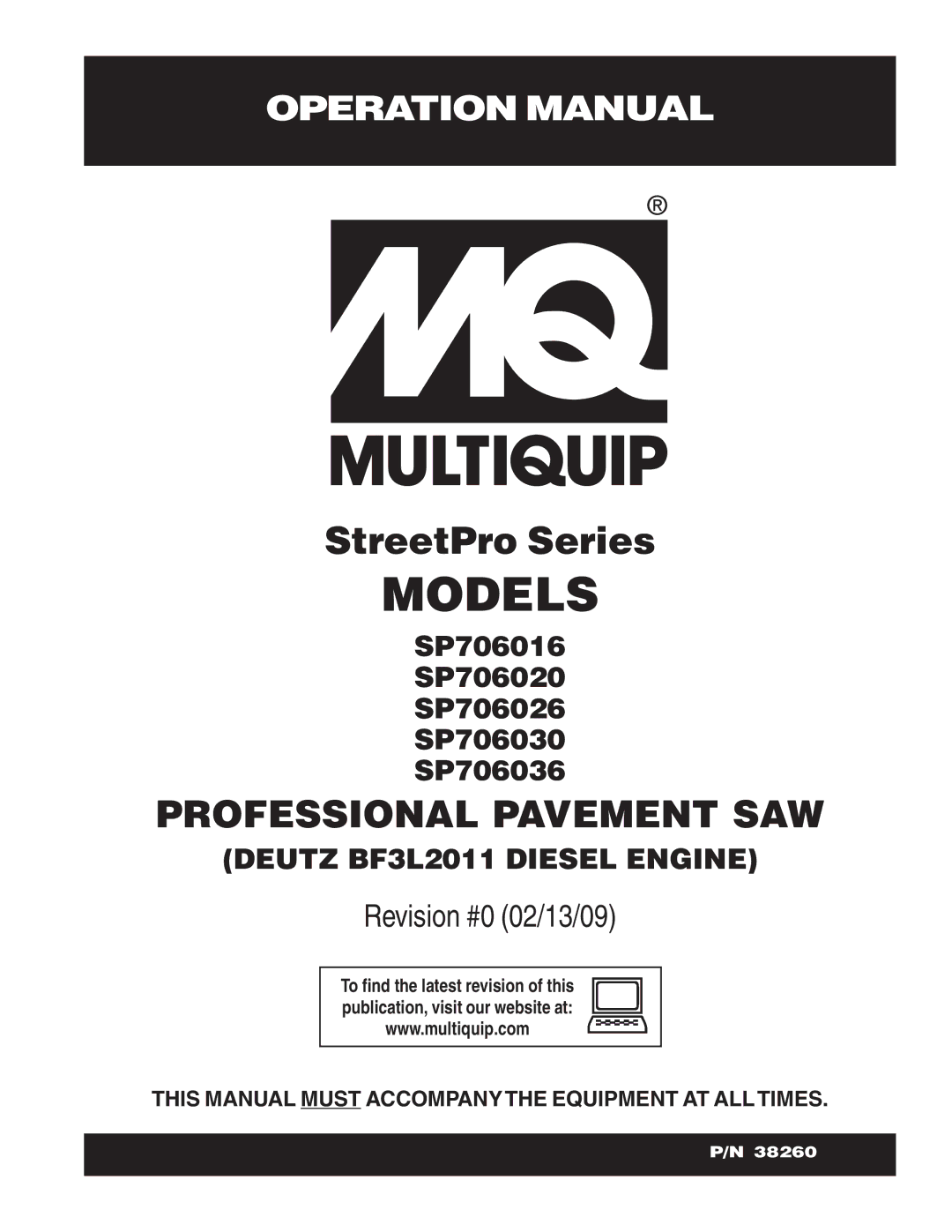 Multiquip SP706016, SP706020, SP706036, SP706030, SP706026 operation manual Models 