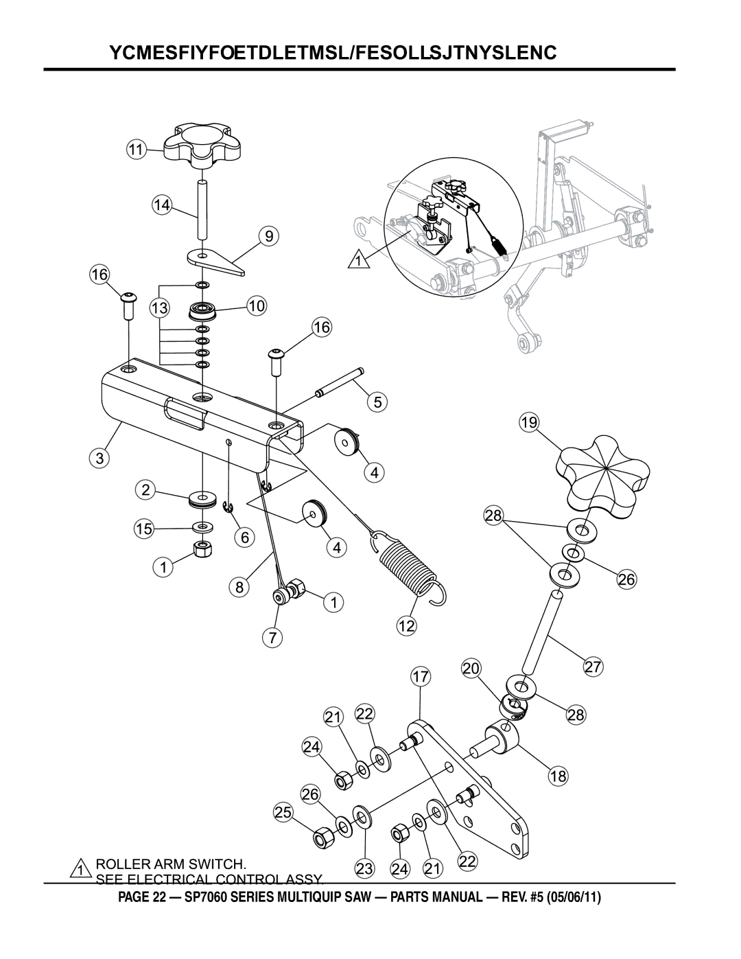 Multiquip SP706030, SP706020, SP706036, SP706026, SP706012 manual Depth INDICATOR/STOP Switch ASSY. old style 