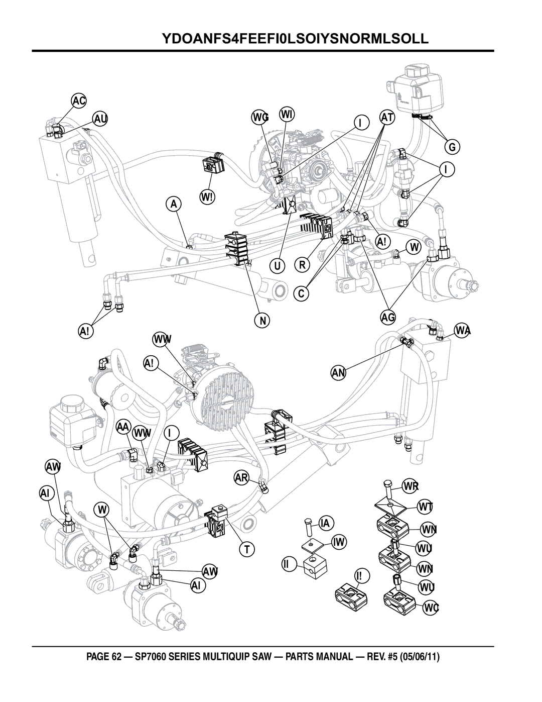 Multiquip SP706030, SP706020, SP706036, SP706026, SP706012 manual Hydraulic fittings and clamps assy 