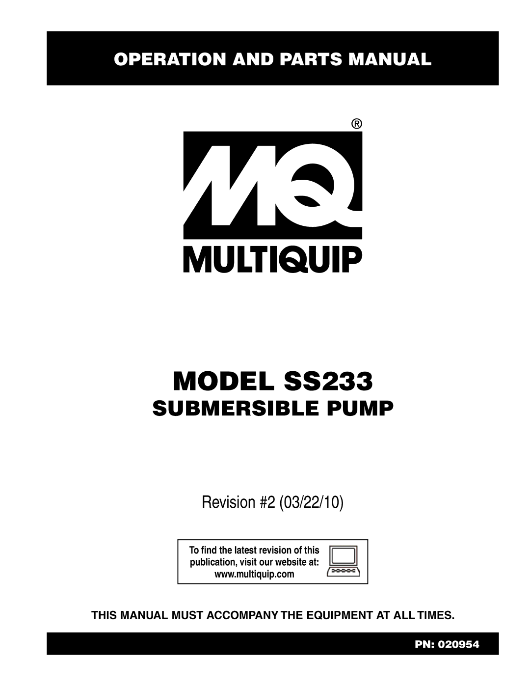 Multiquip SS233 manual Model ss233 