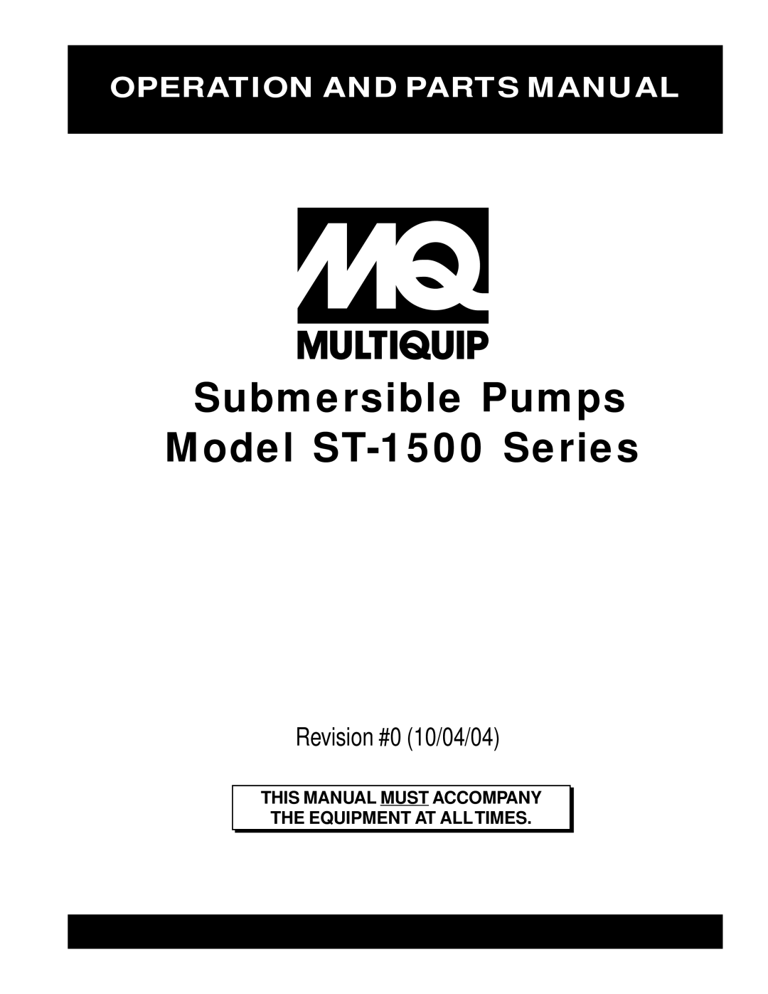 Multiquip manual Submersible Pumps Model ST-1500 Series 