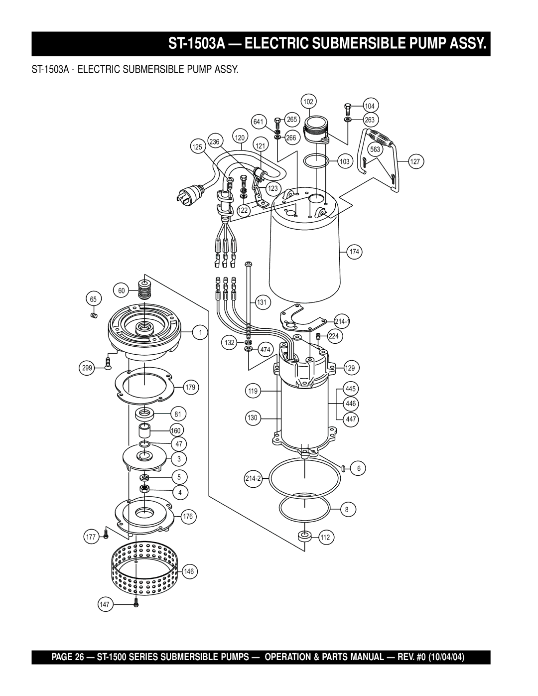 Multiquip ST-1500 manual ST-1503A Electric Submersible Pump Assy 