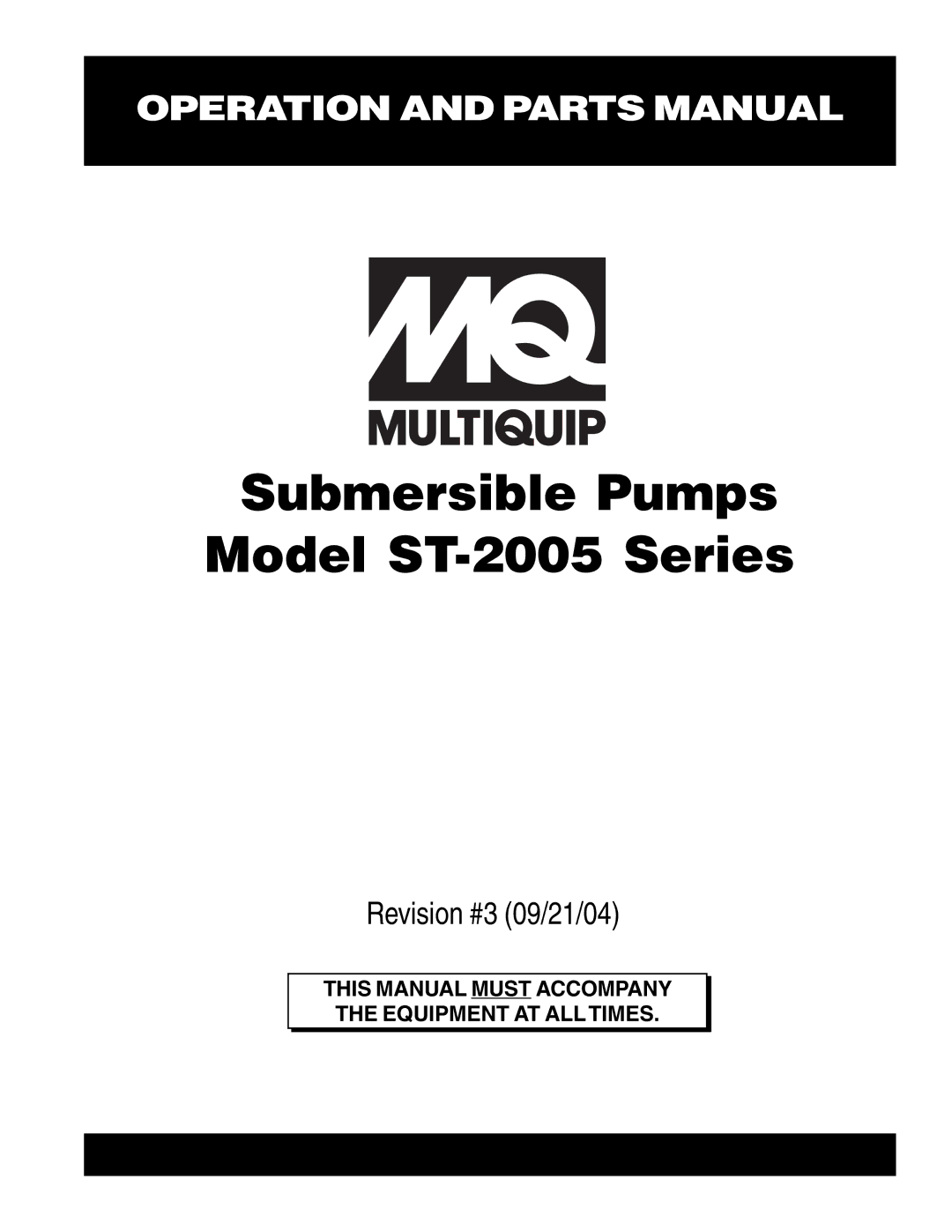 Multiquip manual Submersible Pumps Model ST-2005 Series 