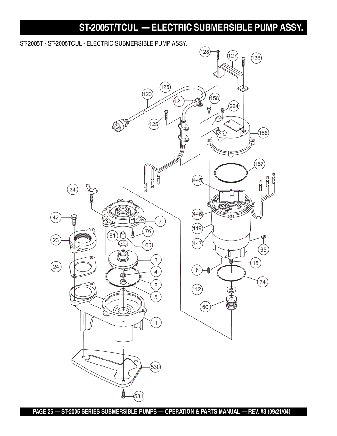 Multiquip manual ST-2005T/TCUL Electric Submersible Pump Assy 