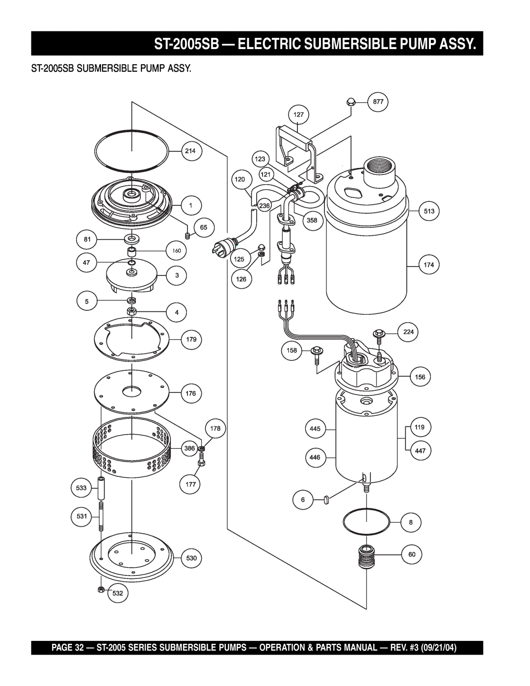 Multiquip manual ST-2005SB - ELECTRIC SUBMERSIBLE PUMP ASSY, ST-2005SB SUBMERSIBLE PUMP ASSY 