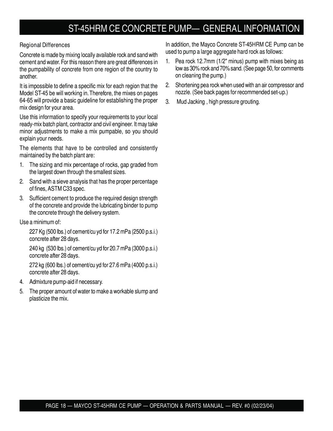 Multiquip manual ST-45HRM CE Concrete PUMP- General Information, Regional Differences, Use a minimum 