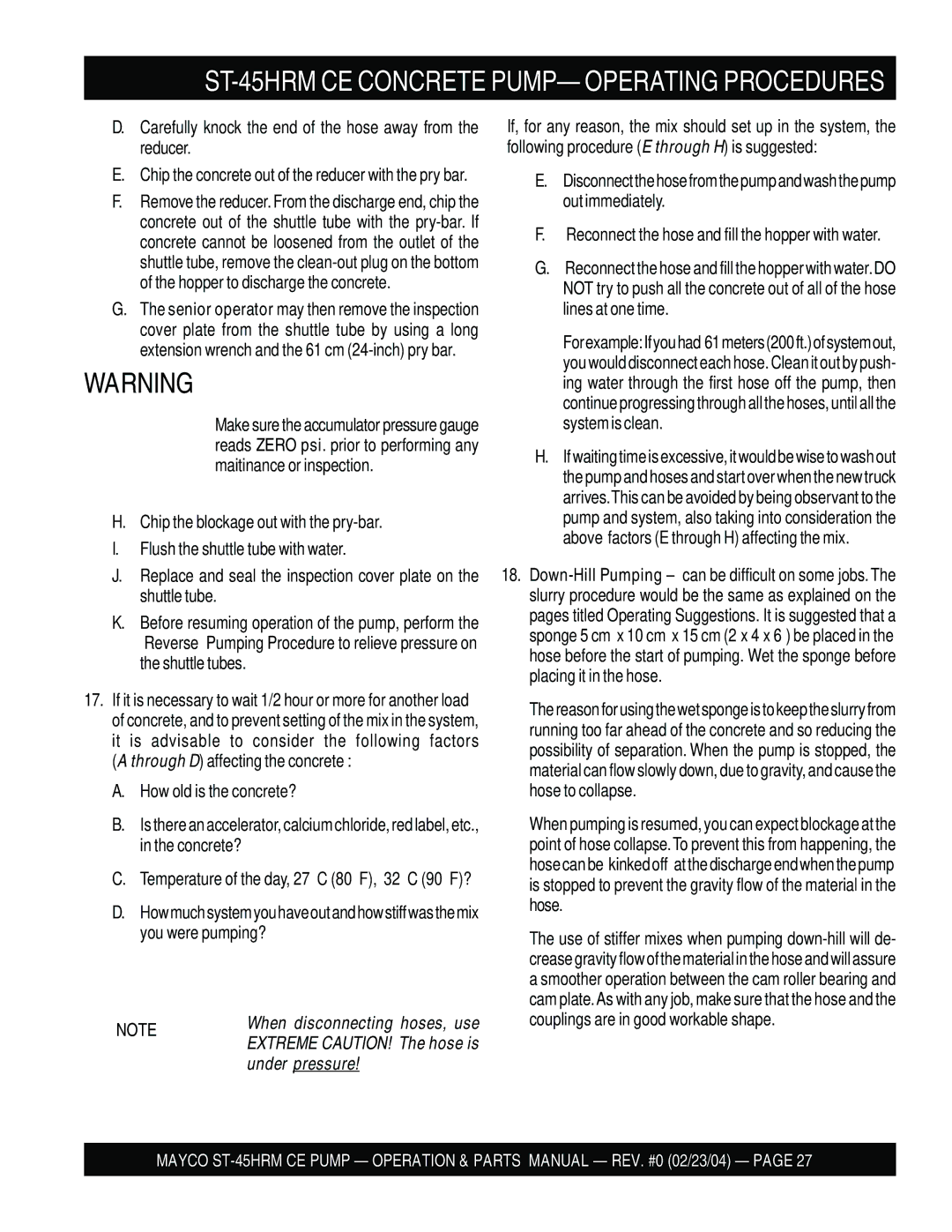 Multiquip ST-45HRM CE manual Carefully knock the end of the hose away from the reducer 