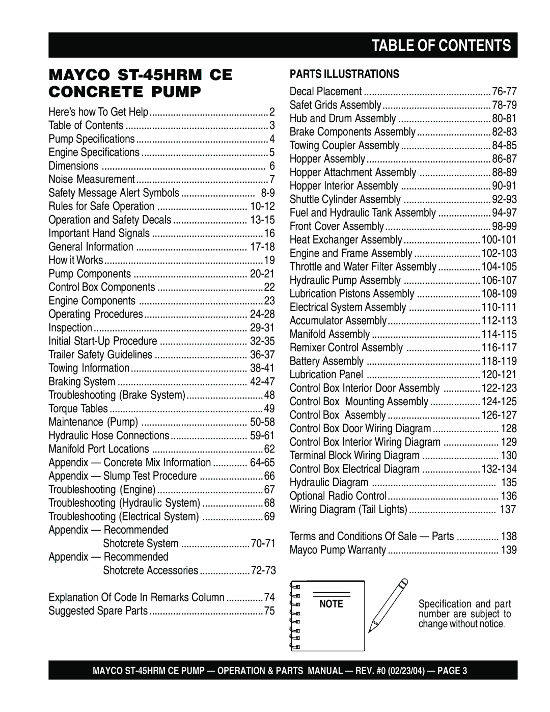 Multiquip manual Mayco ST-45HRM CE Concrete Pump 