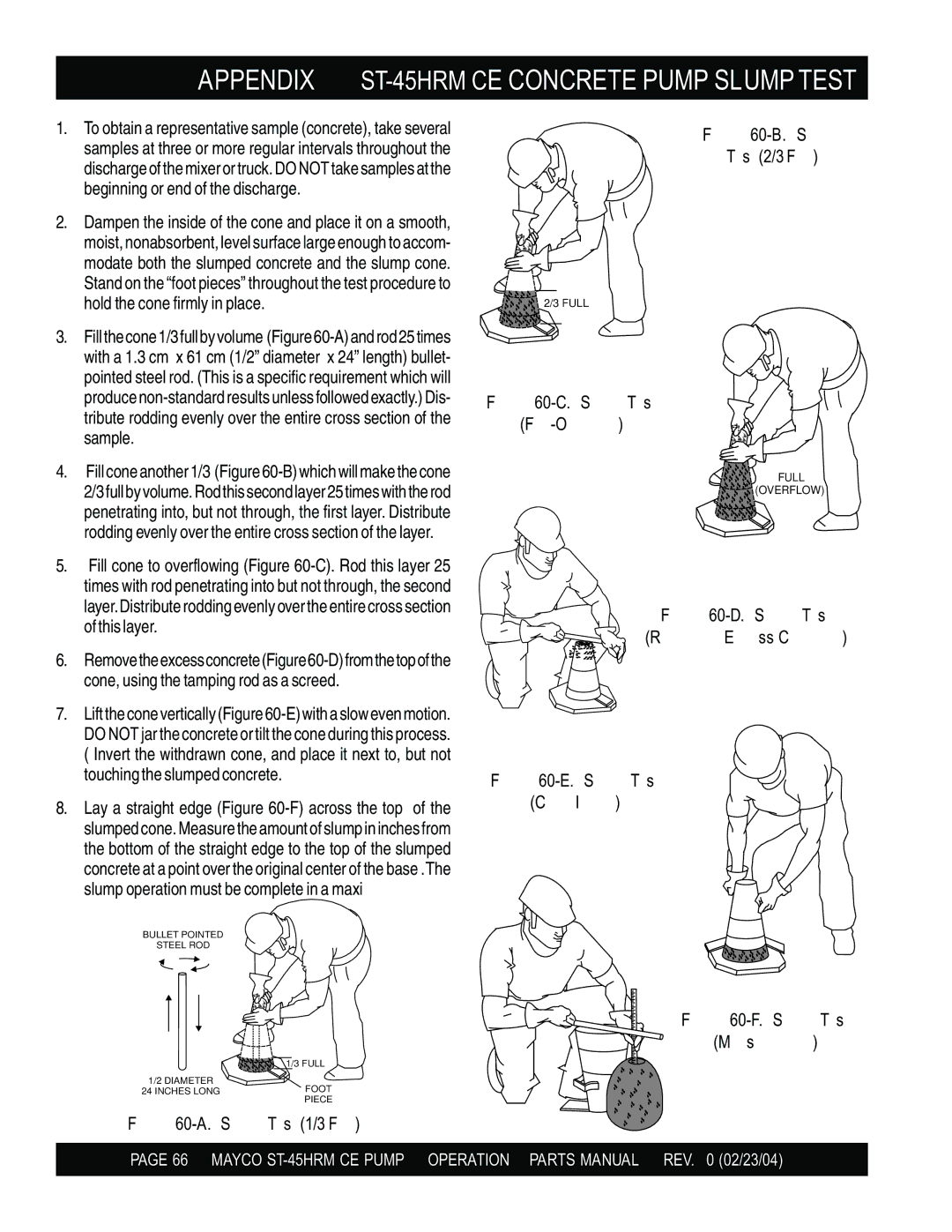 Multiquip manual Appendix ST-45HRM CE Concrete Pump Slump Test, Slump Test 1/3 Full 