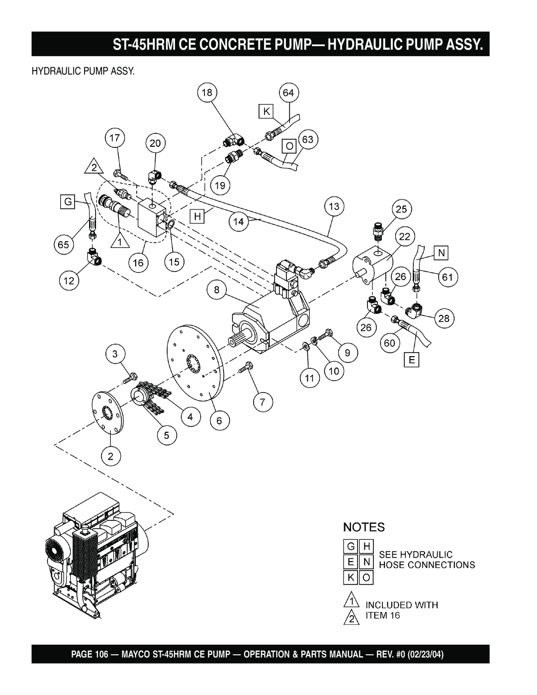 Multiquip ST-45HRM CE manual ST-45HRMCE CONCRETE PUMP— HYDRAULIC PUMP ASSY, Hydraulic Pump Assy 