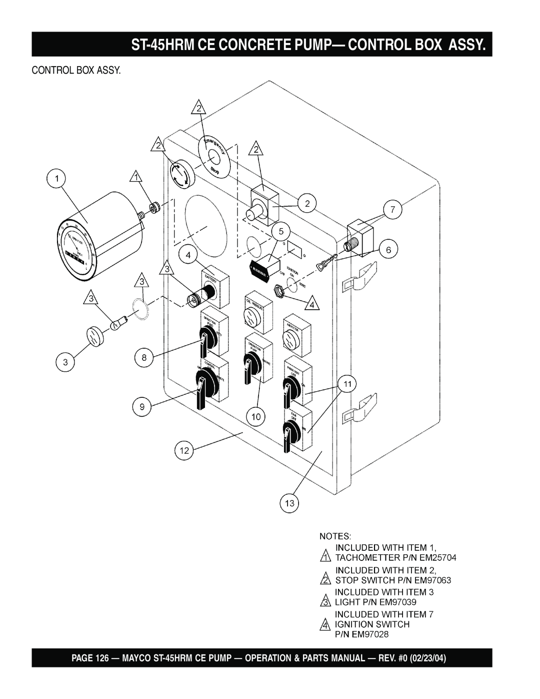 Multiquip ST-45HRM CE manual ST-45HRMCE CONCRETE PUMP— CONTROL BOX ASSY, Control Box Assy 