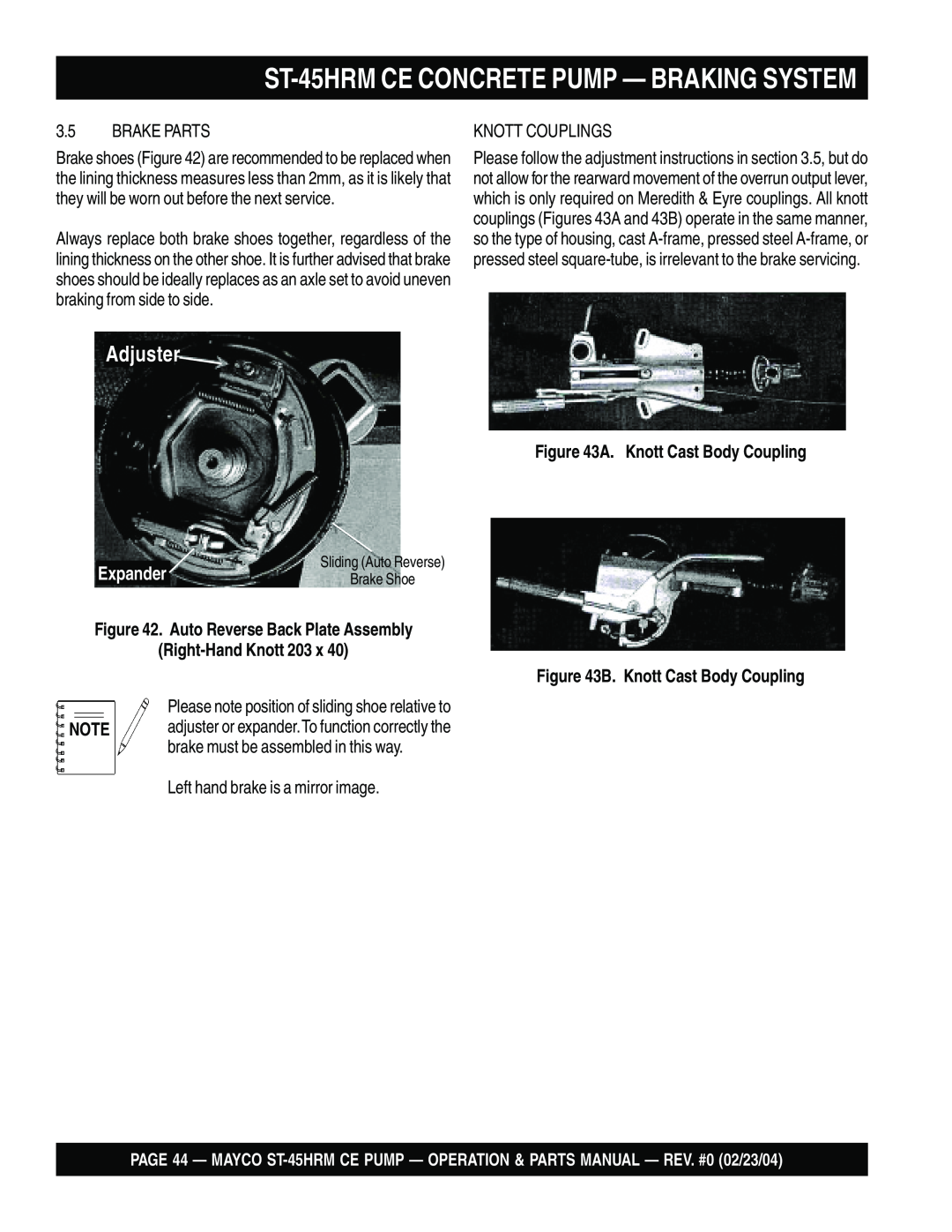 Multiquip ST-45HRM CE manual Adjuster, ST-45HRMCE CONCRETE PUMP — BRAKING SYSTEM, Expander, A. Knott Cast Body Coupling 