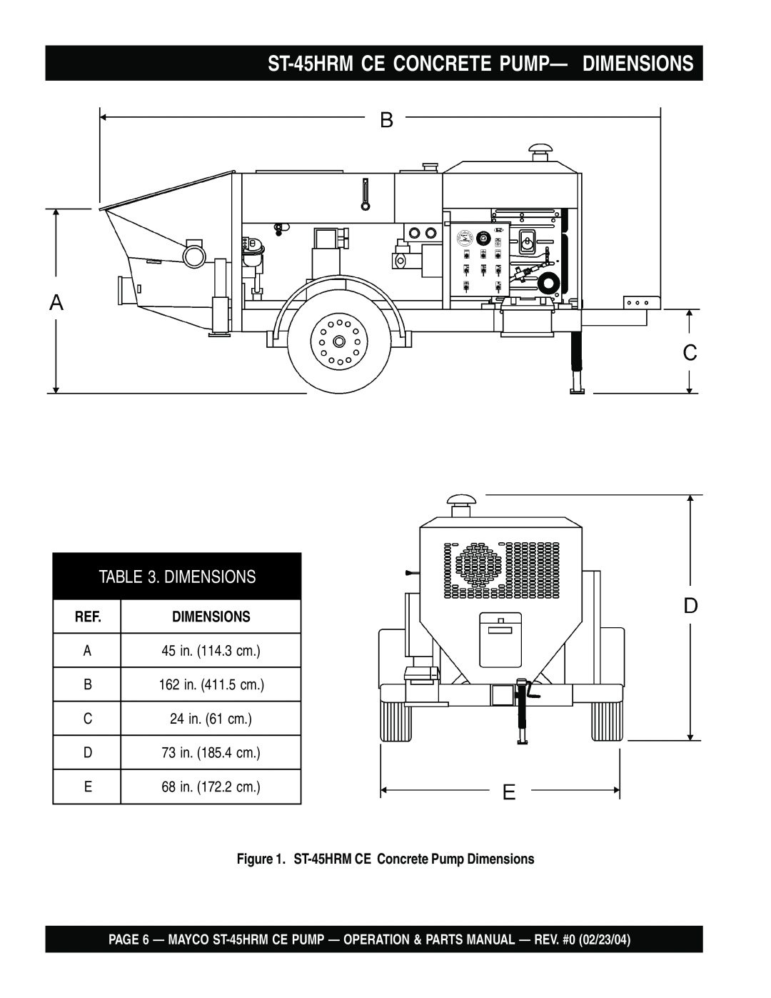 Multiquip ST-45HRM CE manual ST-45HRMCE CONCRETE PUMP— DIMENSIONS, ST-45HRMCE Concrete Pump Dimensions 