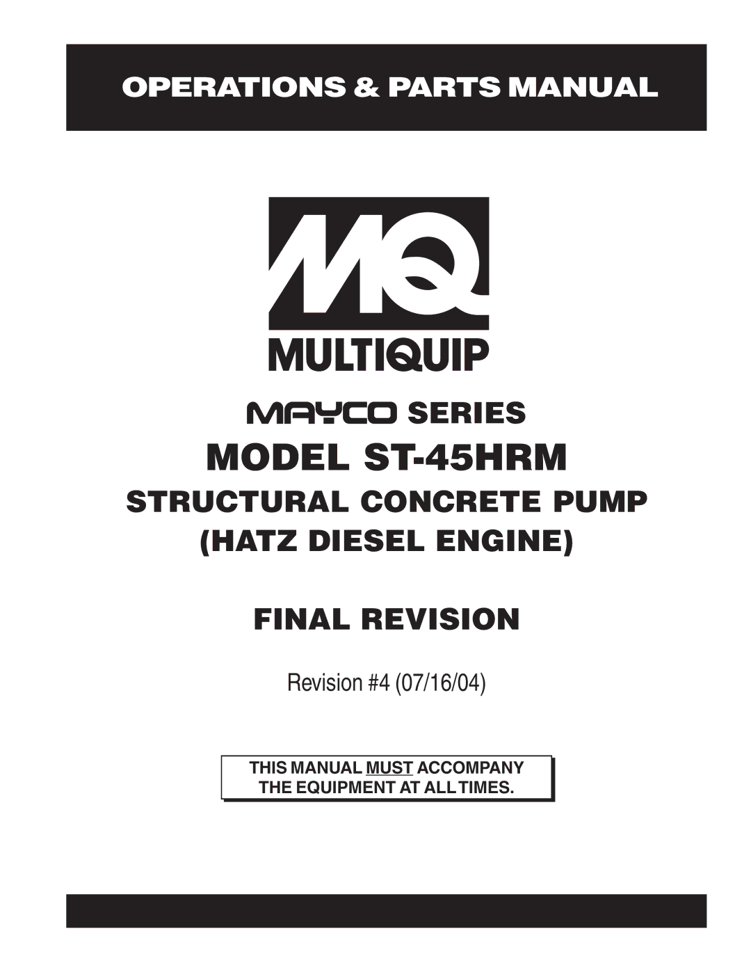 Multiquip manual Model ST-45HRM 