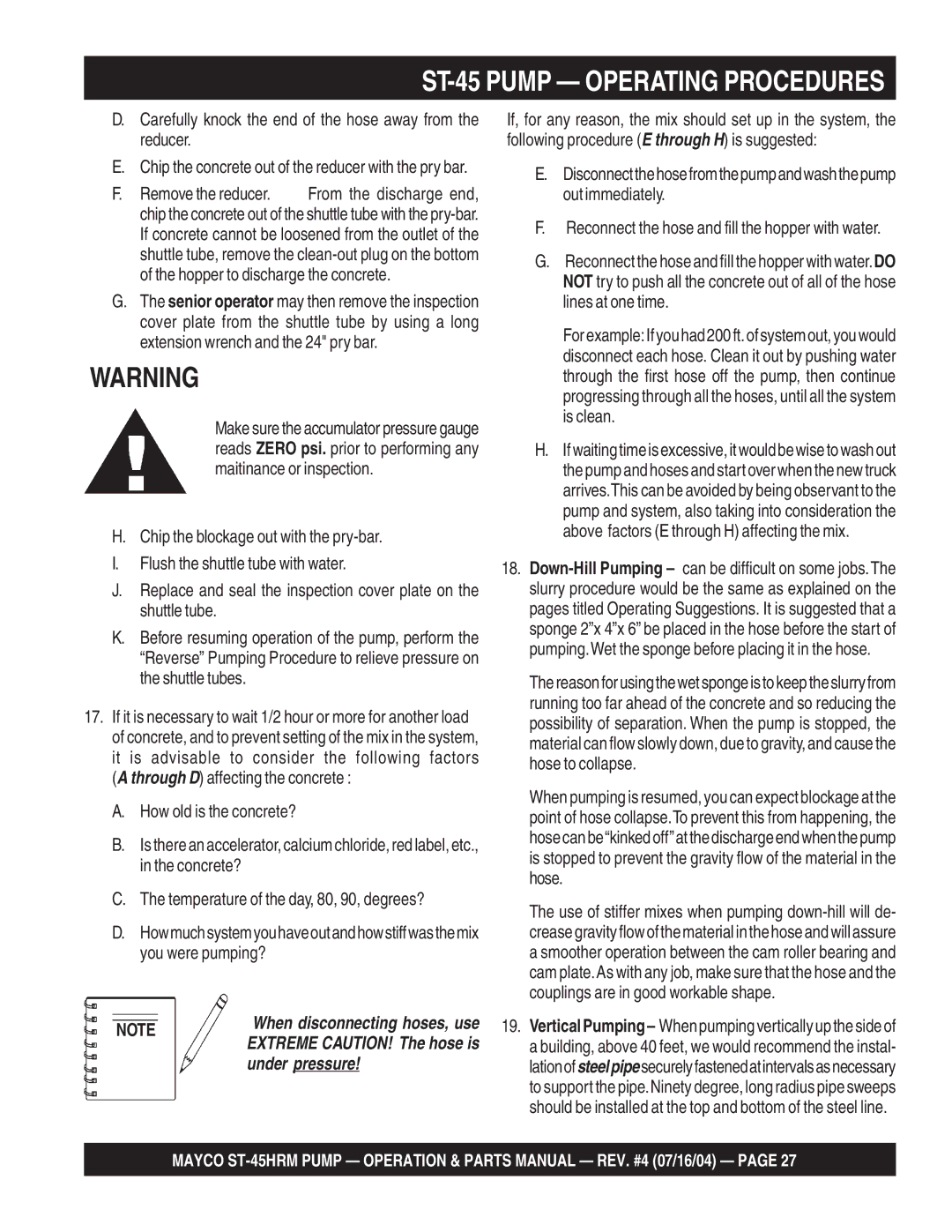 Multiquip ST-45HRM manual Carefully knock the end of the hose away from the reducer 