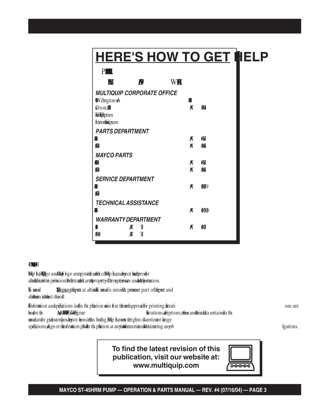 Multiquip ST-45HRM manual Heres HOW to GET Help 