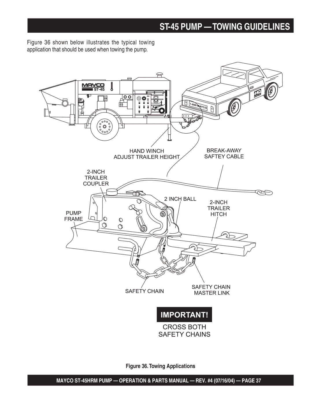 Multiquip ST-45HRM manual ST-45 Pump -TOWING Guidelines, Towing Applications 