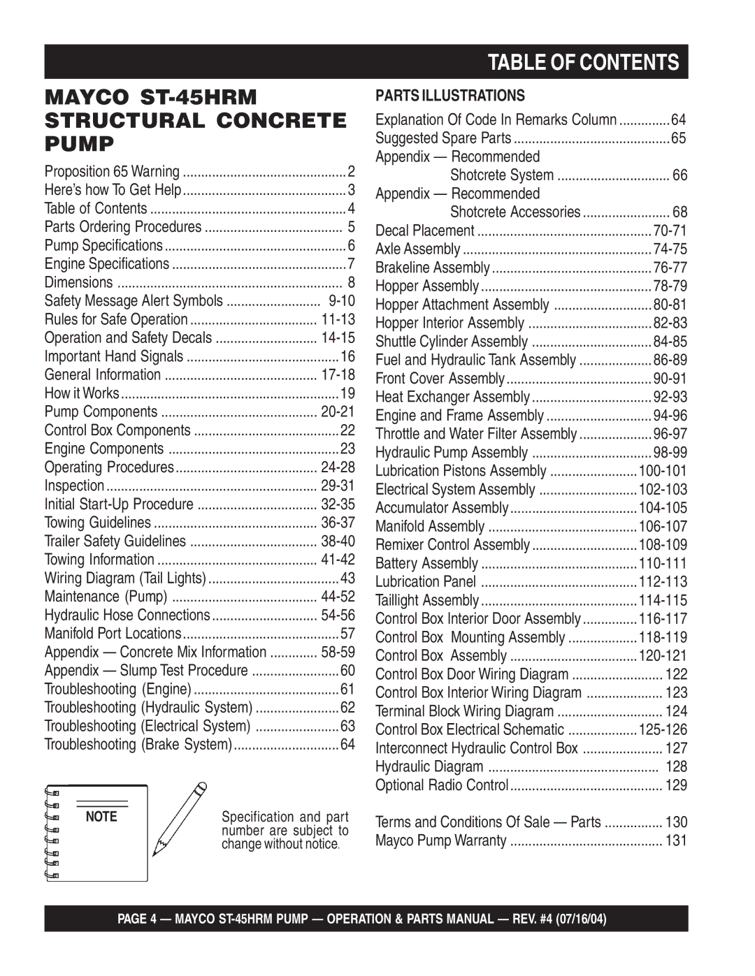 Multiquip manual Mayco ST-45HRM Structural Concrete Pump 