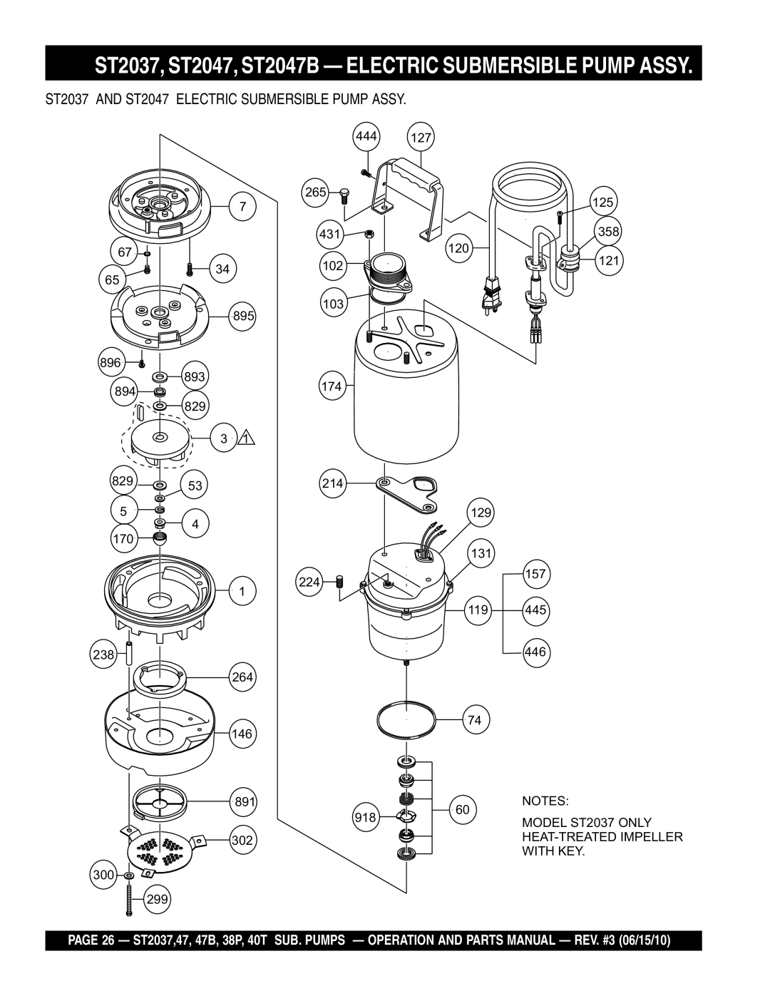 Multiquip ST204B, ST2038P, ST204OT manual ST2037, ST2047, ST2047B Electric Submersible Pump Assy 