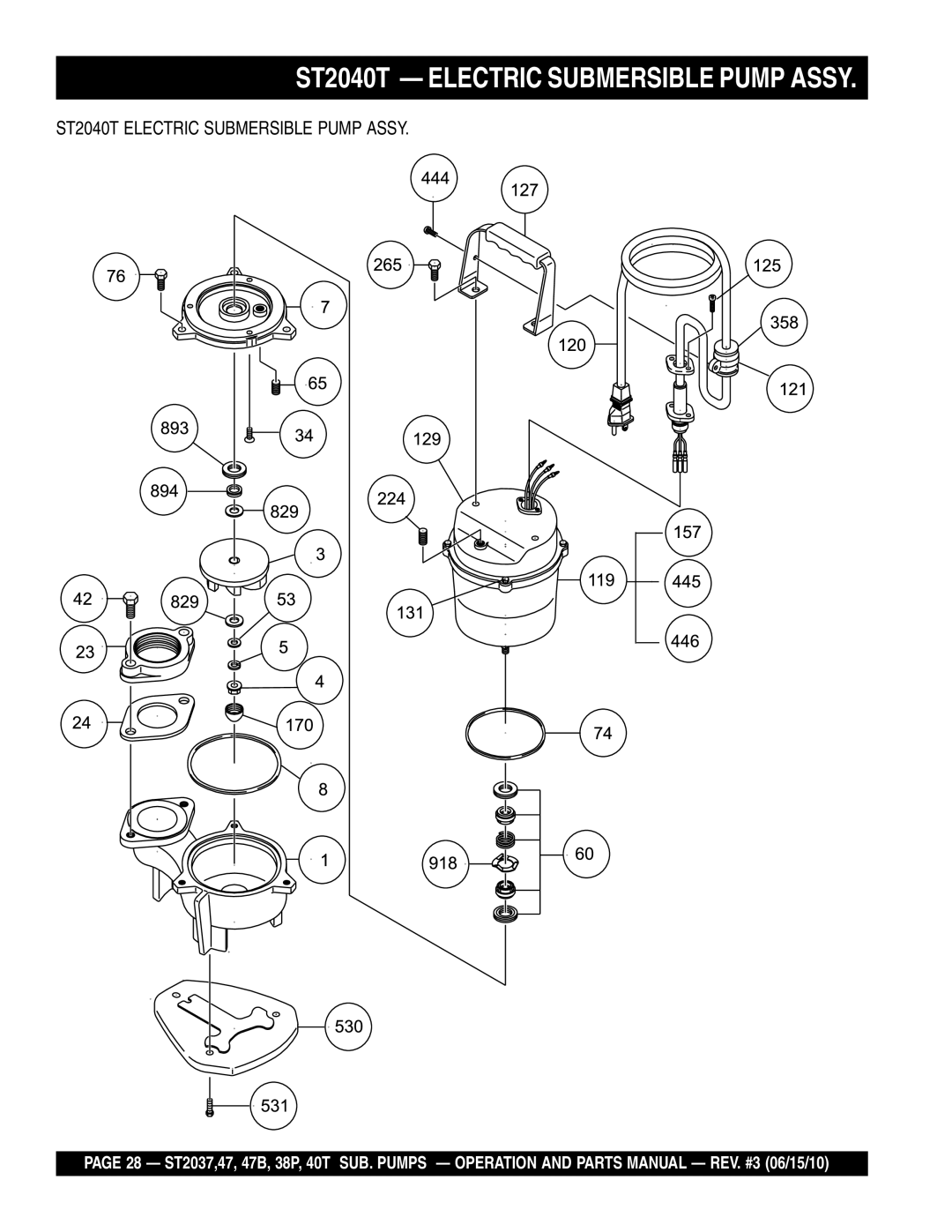 Multiquip ST2047, ST2038P, ST204B, ST2037, ST204OT manual ST2040T Electric Submersible Pump Assy 