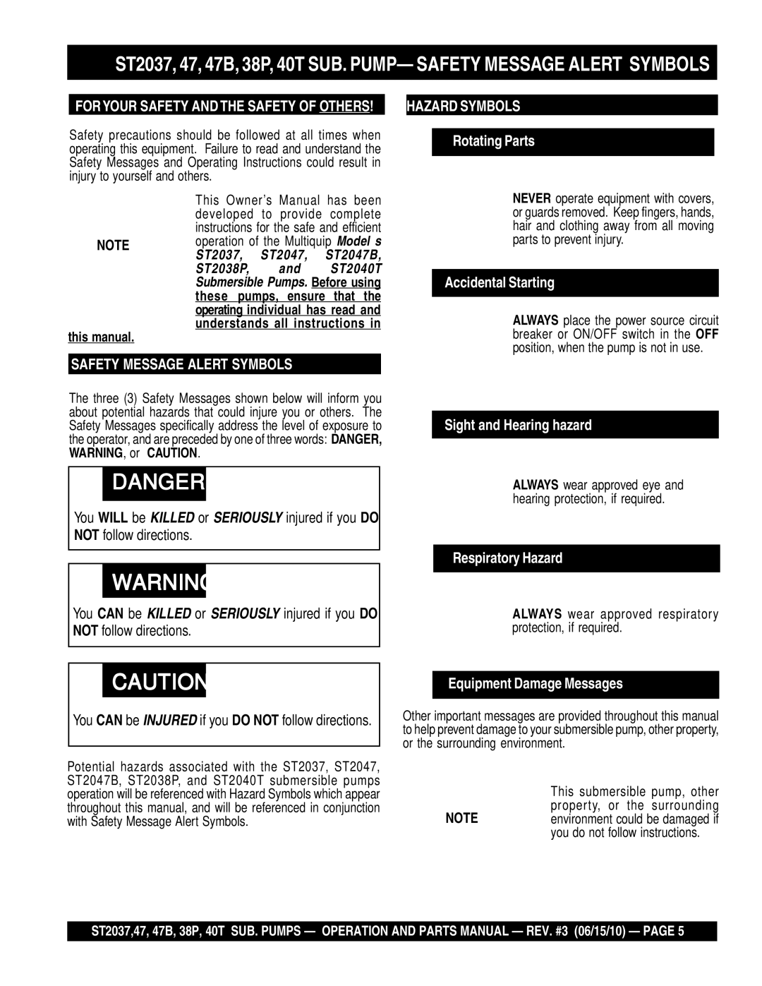 Multiquip ST2038P, ST204B, ST2037, ST2047, ST204OT This manual, Foryour Safety and the Safety of Others 