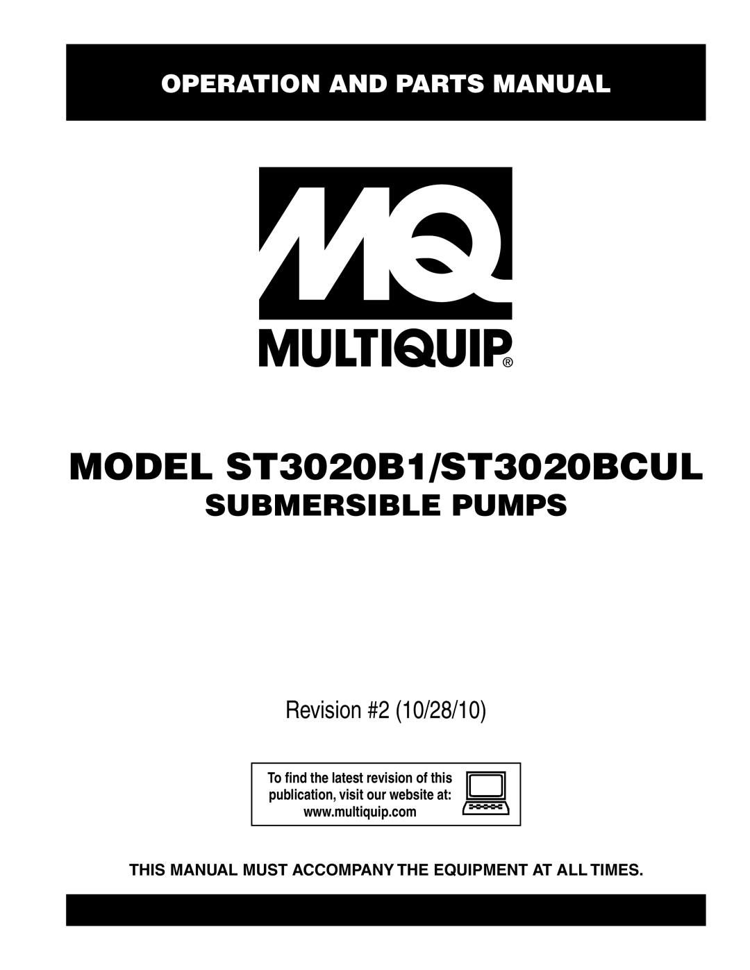 Multiquip manual Model st3020b1/st3020bcul 