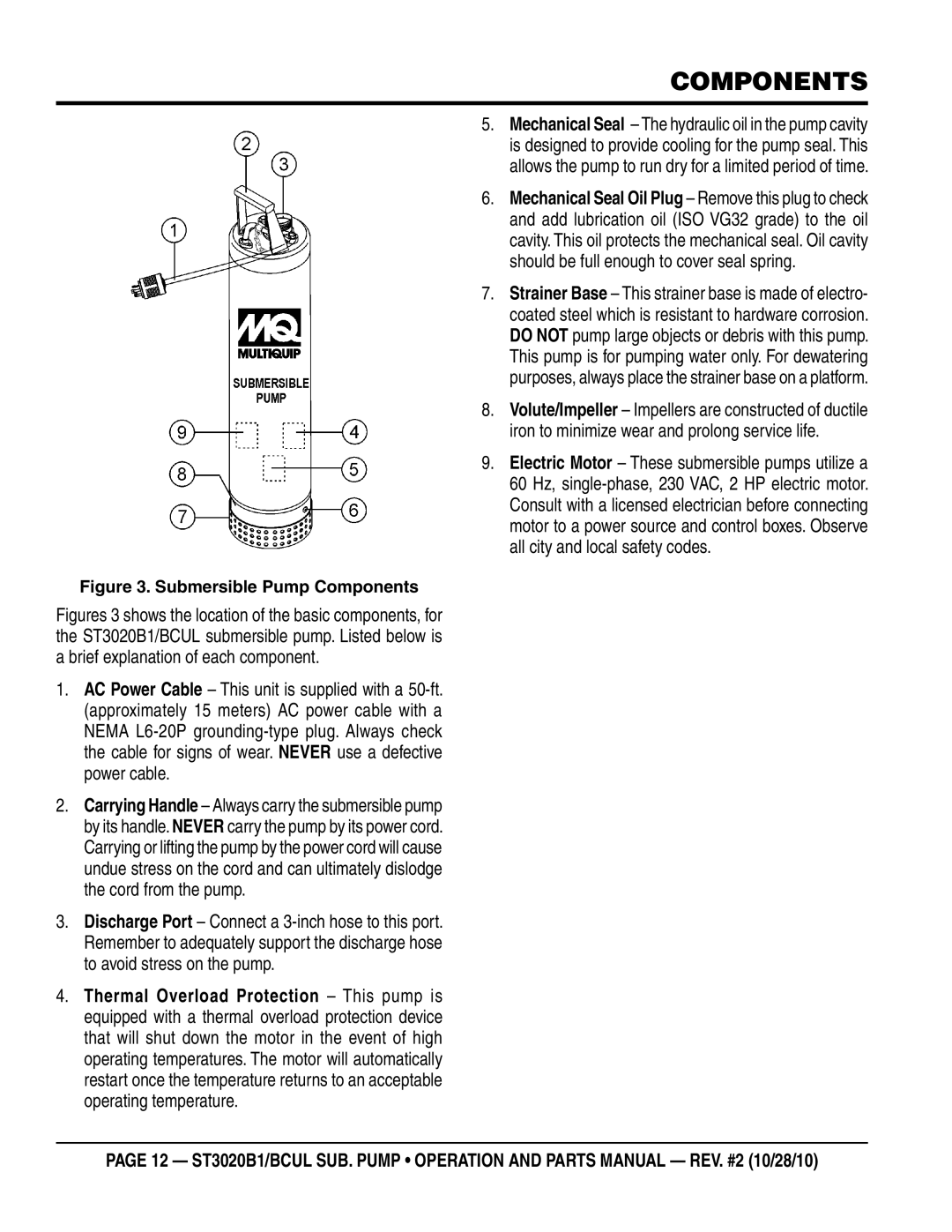 Multiquip st3020bcul, st3020b1 manual Submersible Pump Components 