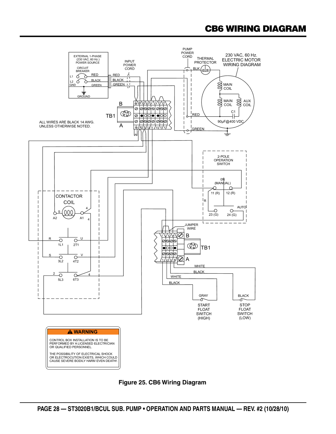 Multiquip st3020bcul, st3020b1 manual Cb6 wiring diagram, TB1 