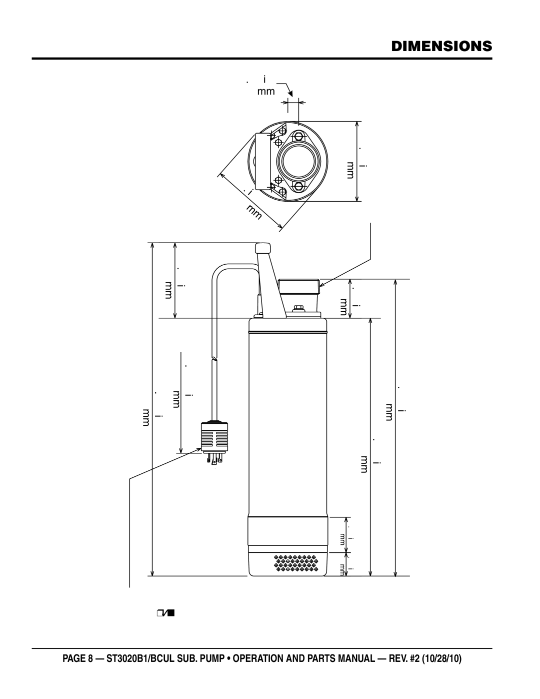 Multiquip st3020bcul, st3020b1 manual ST3020B1/BCUL Pump Dimensions 