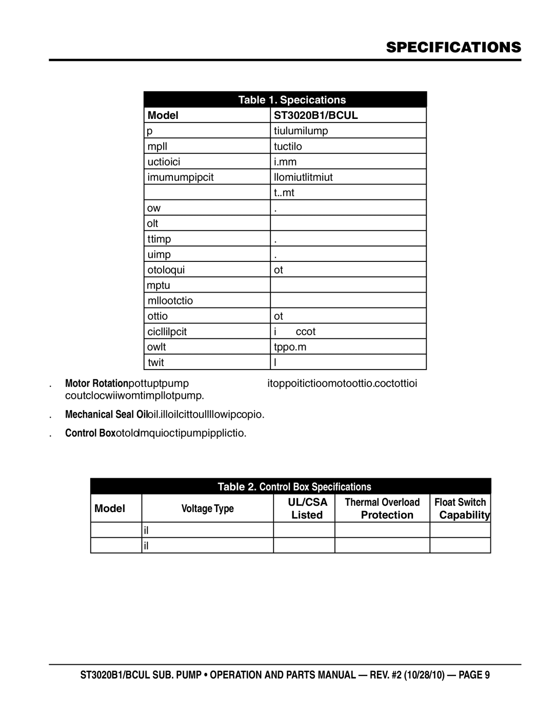 Multiquip st3020b1, st3020bcul manual SpecificationS, ST3020B1/BCUL, Ul/Csa 