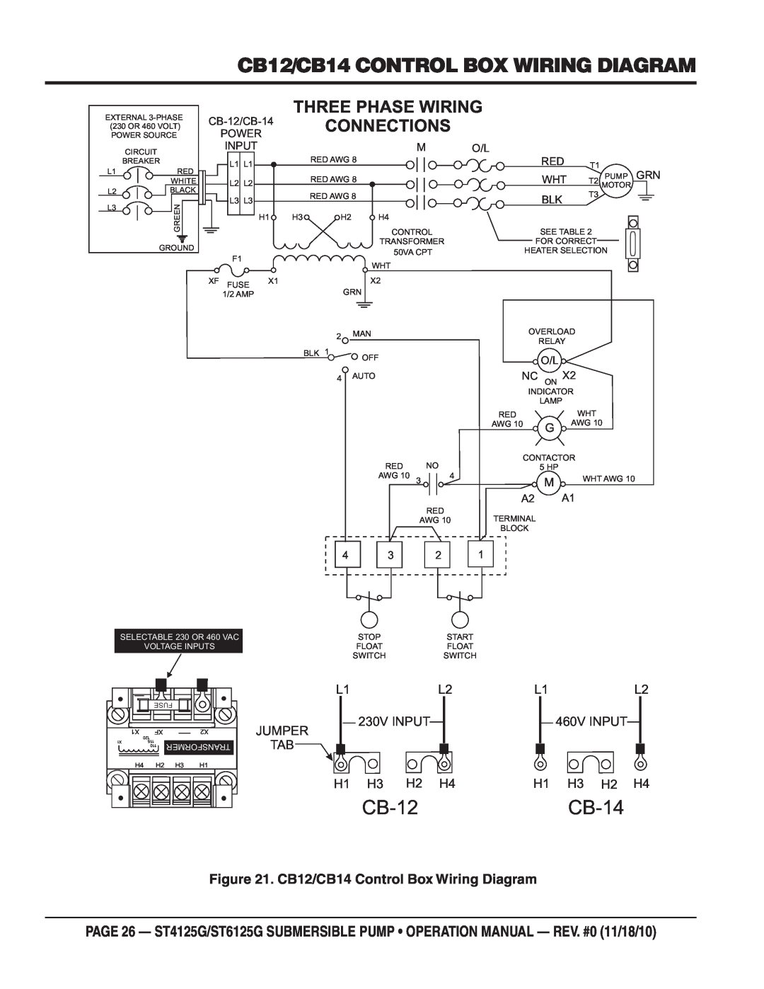 Multiquip ST6125G CB12/CB14 CONTROL BOX WIRING DIAGRAM, CB-12, CB-14, Three Phase Wiring, Connections, L1L2, Jumper Tab 