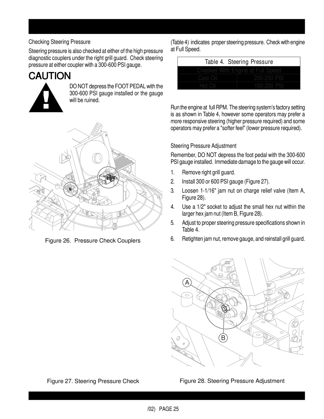 Multiquip STX55J6 operation manual Checking Steering Pressure, Steering Pressure Adjustment 