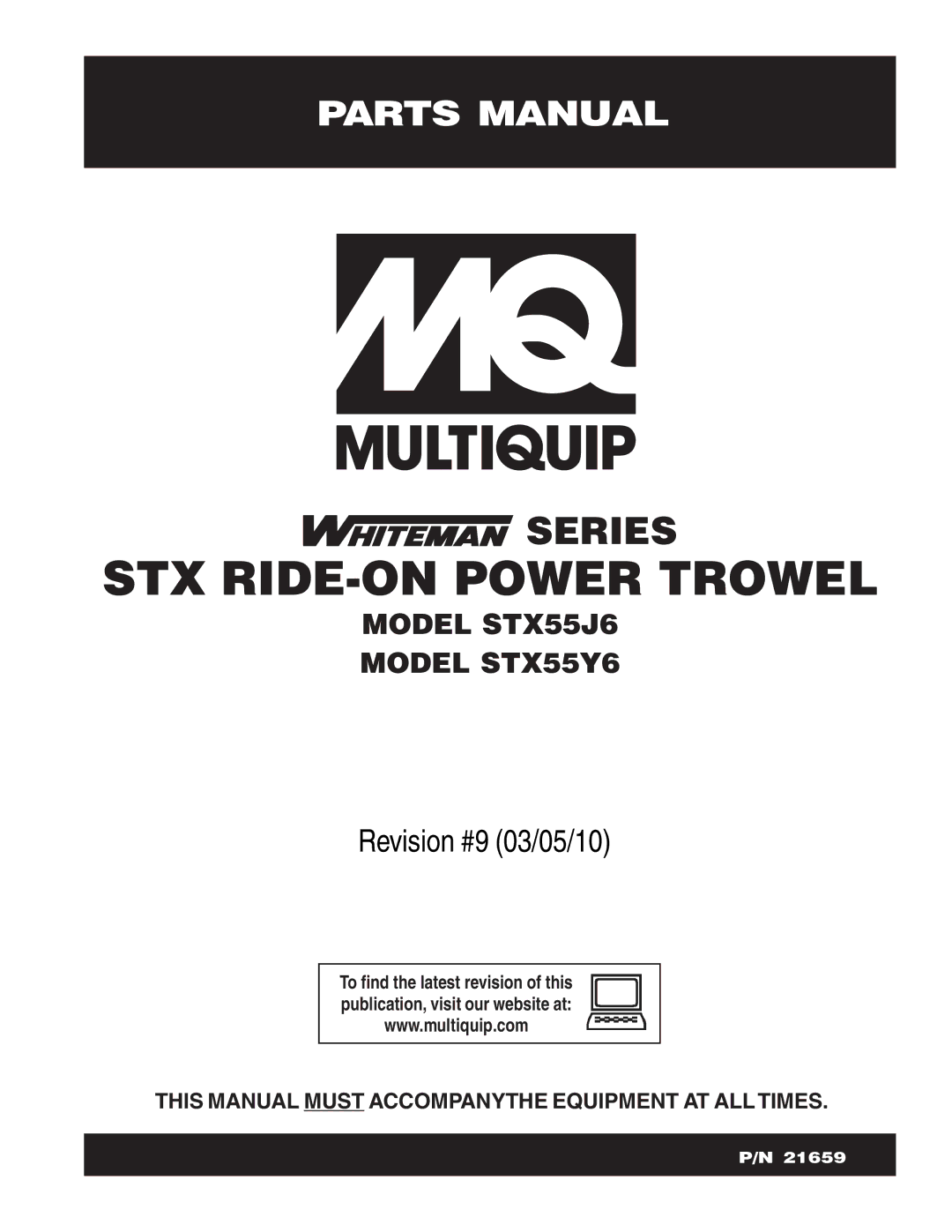 Multiquip STX55J6, STX55Y6 manual STX RIDE-ON Power Trowel 