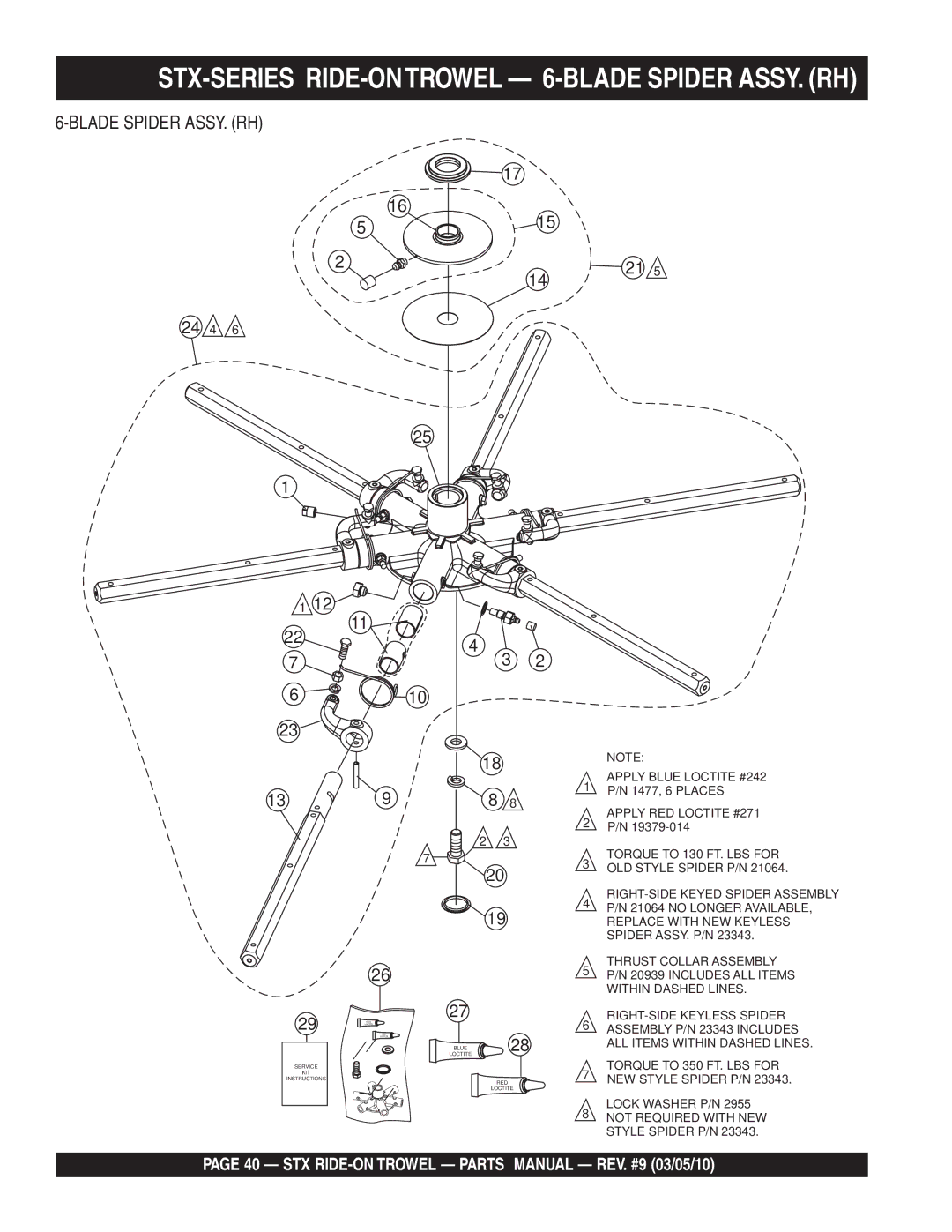 Multiquip STX55Y6, STX55J6 manual STX-SERIES RIDE-ONTROWEL 6-BLADE Spider ASSY. RH, Blade Spider ASSY. RH 