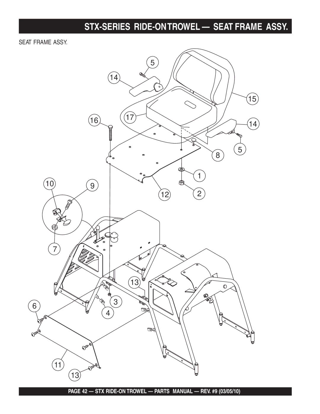 Multiquip STX55Y6, STX55J6 manual STX-SERIES RIDE-ONTROWEL Seat Frame Assy 