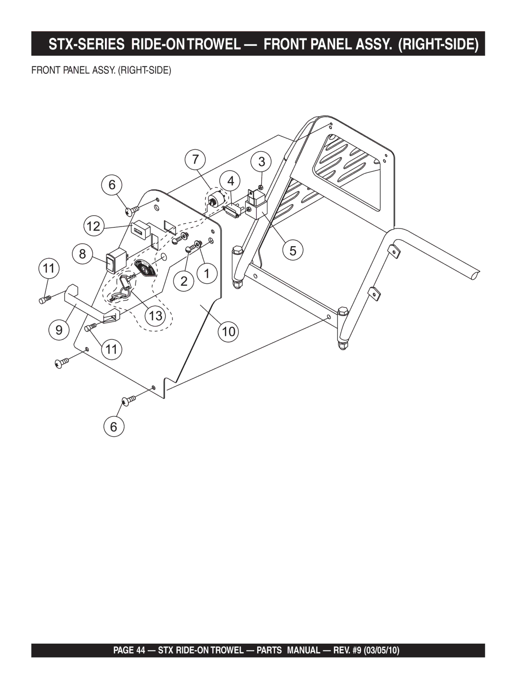 Multiquip STX55Y6, STX55J6 manual STX-SERIES RIDE-ONTROWEL Front Panel ASSY. RIGHT-SIDE 